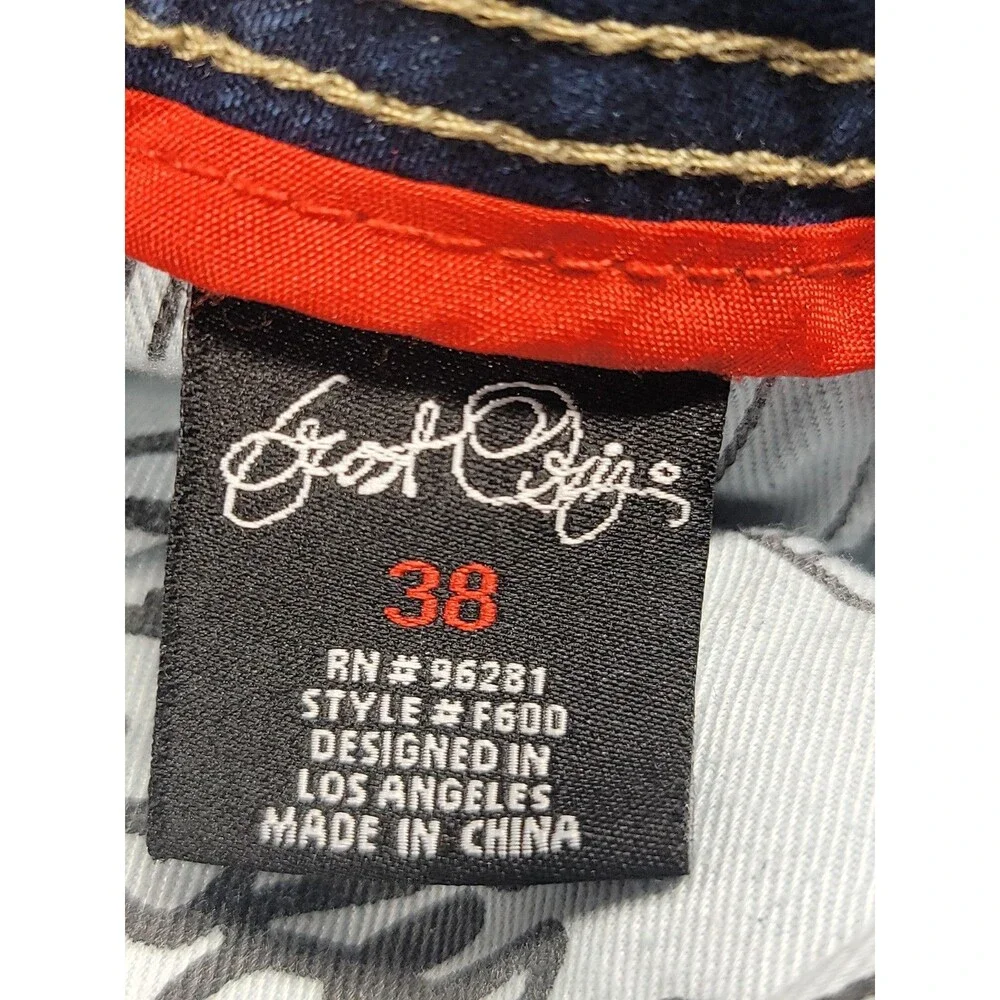 Frost Origin Shorts Mens 38 Blue Distressed Ripped Denim Yellow Patch Streetwear